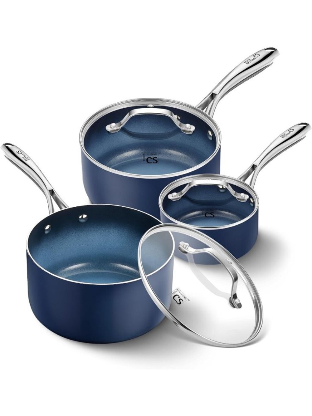 Nonstick Saucepan Set, 6pcs Ceramic Coated Cookware, Induction & Oven Safe